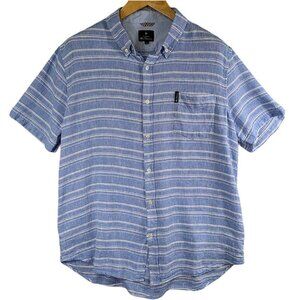 Original Ben Sherman Button Down Shirt XL‎ Linen Blend Blue Striped Preppy Beach